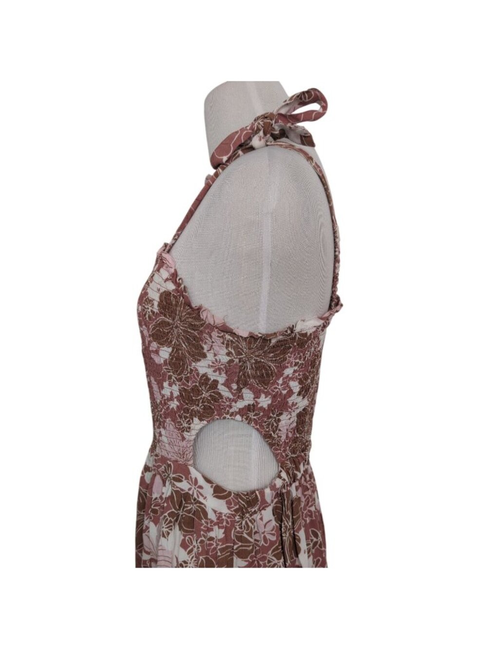 Japna Floral Cut Out Maxi Dress Womens Size XL Pink Smocked Tiered Boho Cottage - Picture 7 of 9